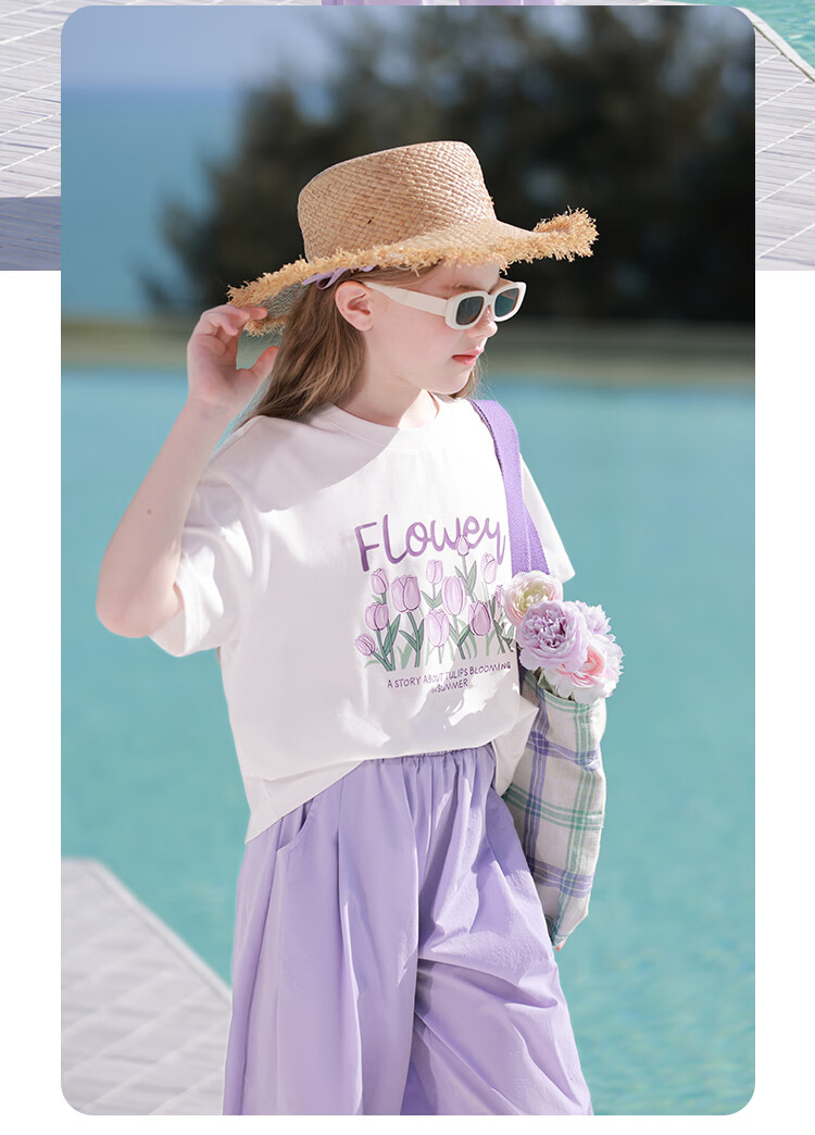 CHANZUIGOU Girls' Printed Summer Set 2026 - Trendy Children's Short Sleeve T-Shirt and Pants Sports Two-Piece Set 16